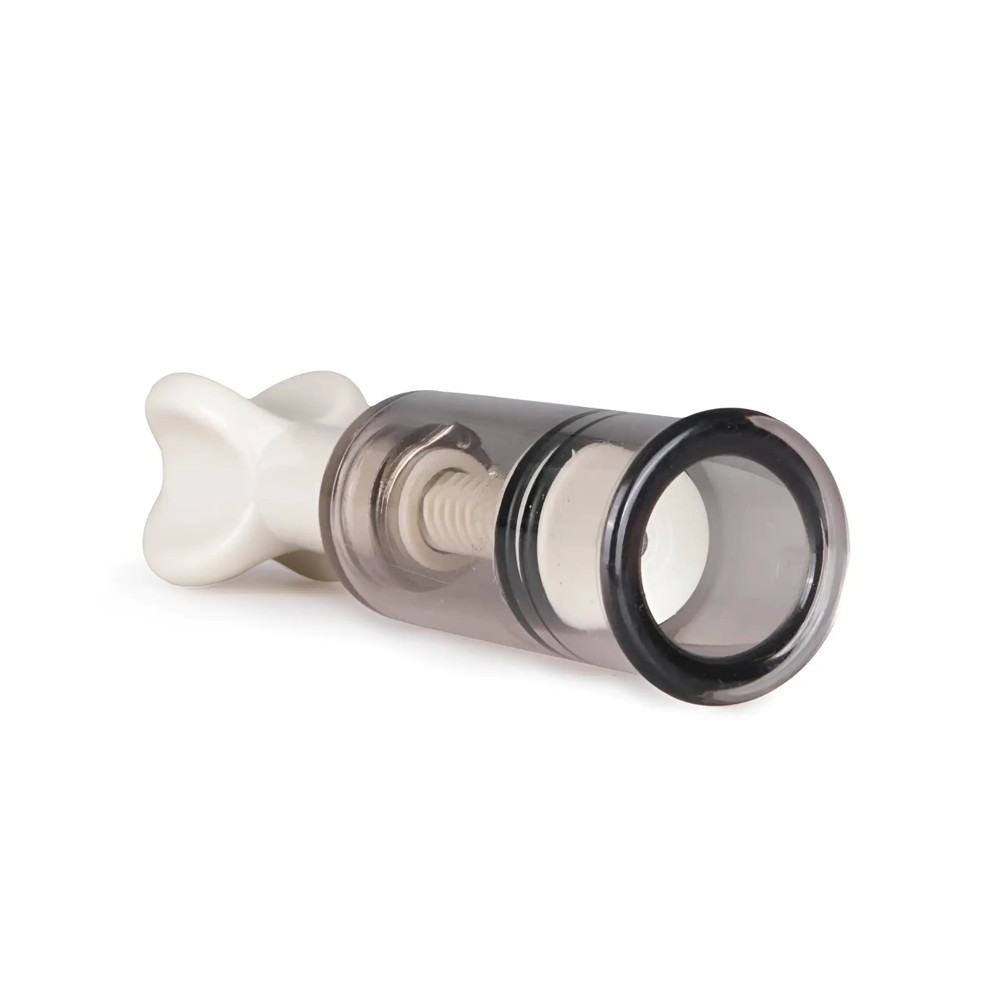 Transparent gray glass nipple and clit sucker with white bone handle and internal spiral from fetish collection 3 pc set