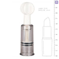 Transparent plastic breast pump with white spherical top and internal spiral mechanism in fetish collection nipple and clit suckers 3 pc