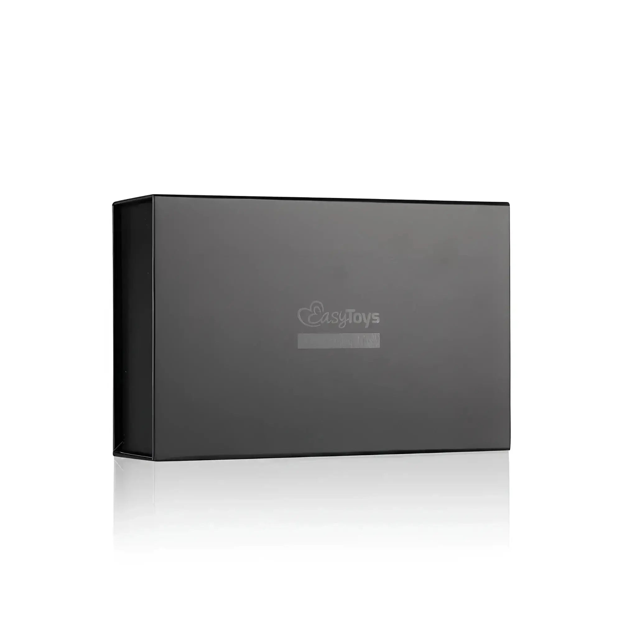 Black matte-finish rectangular box with subtle easytoys logo for fetish collection over the door wrist cuffs packaging