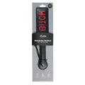 Black leather spanking paddle from fetish collection with bold red bitch lettering on the handle