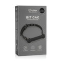 Black bit-shaped silicone gag with faux leather straps and metal hardware from fetish collection silicone bit gag