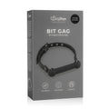 Black bit-shaped silicone gag with faux leather straps and metal hardware from fetish collection silicone bit gag