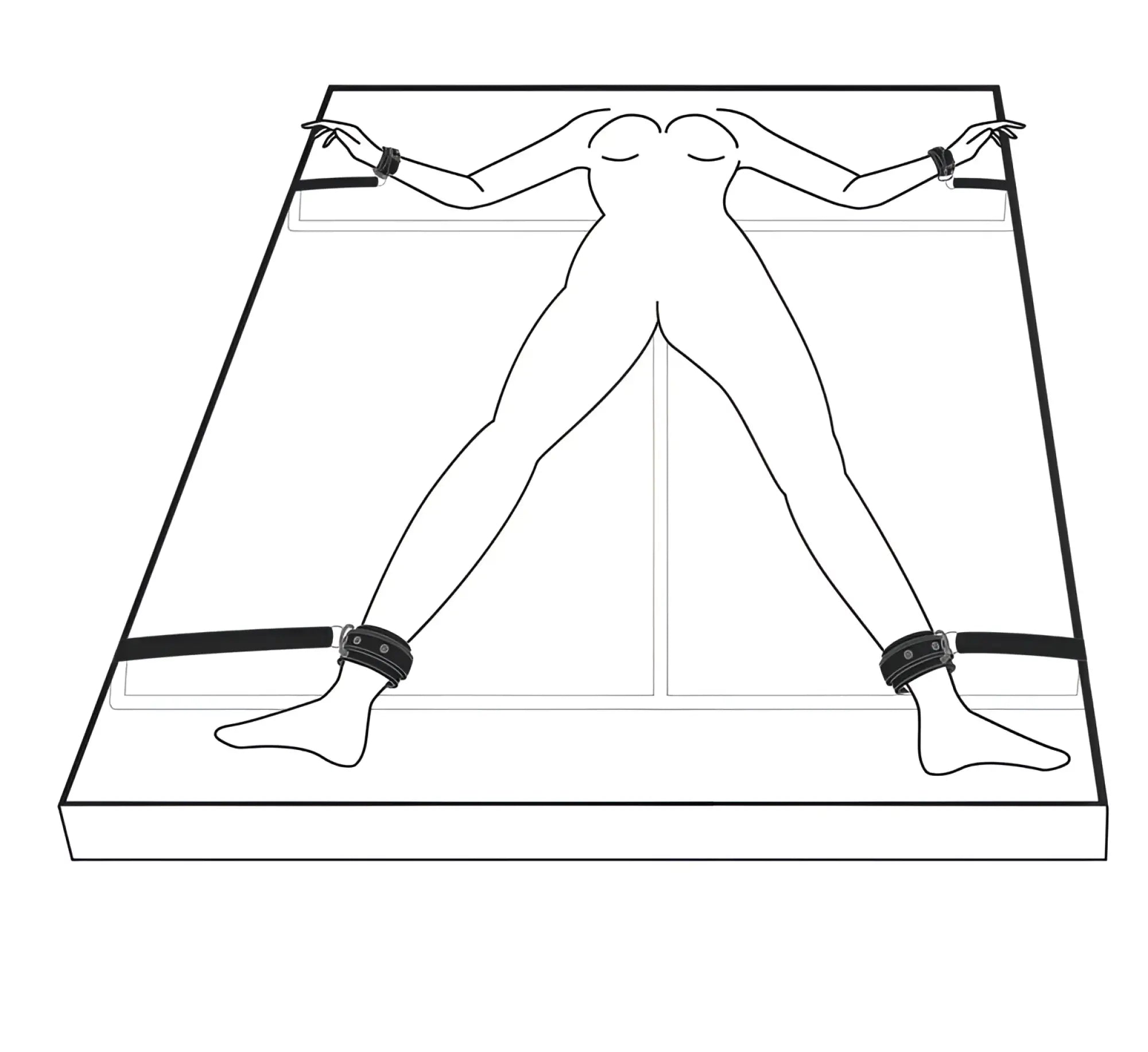 Black leather bondage restraint set with adjustable straps and metal buckles from fetish collection under mattress restraint set