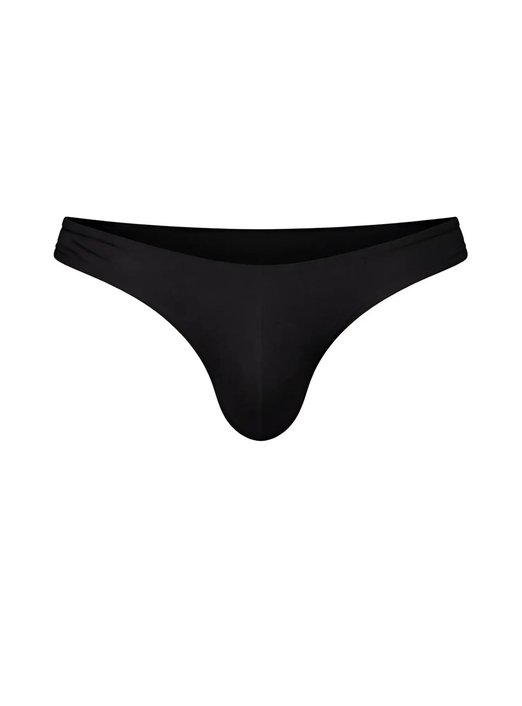Black fizx full coverage menâ€™s bikini thong made from smooth stretchy fabric with a contoured minimalist design