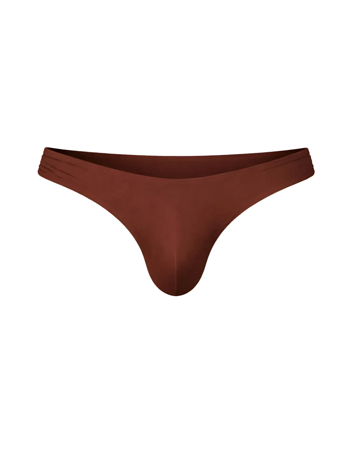 Brown fizx full coverage menâ€™s bikini thong with smooth seamless design and ruched waistband showing back side