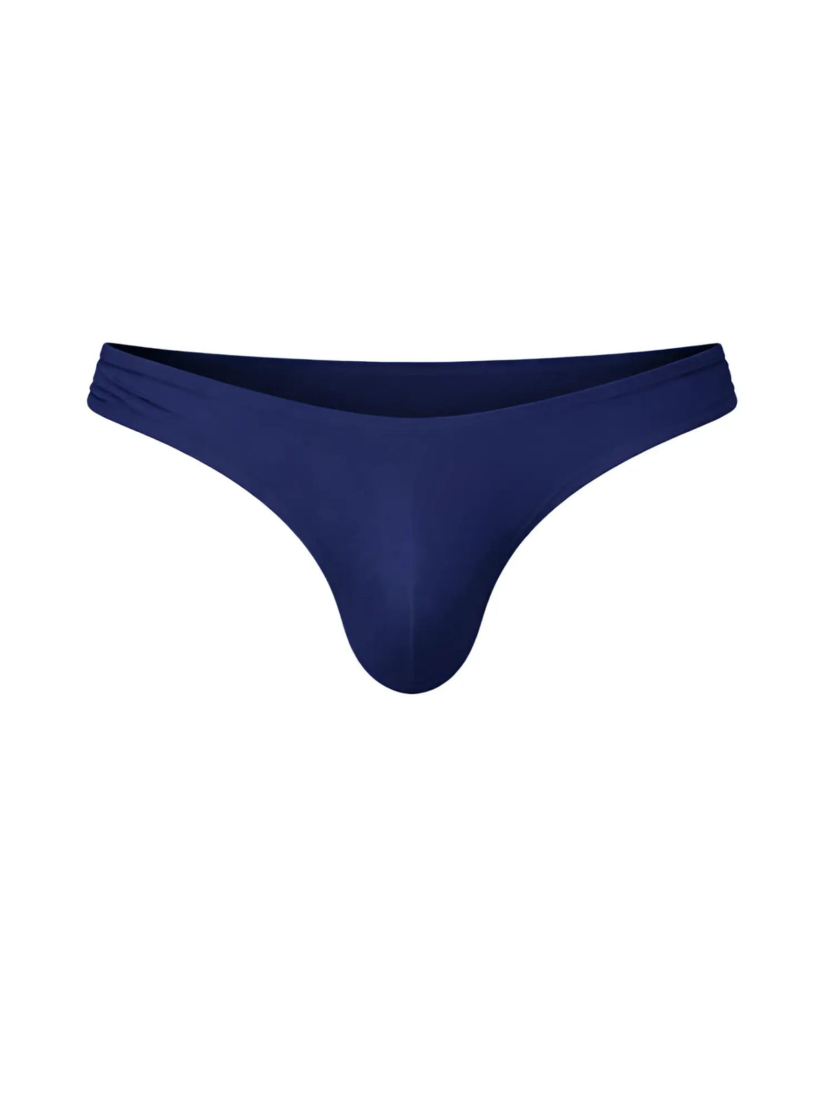 Navy blue Fizx full coverage menâ€™s bikini thong made of smooth stretchy fabric with contoured design back view