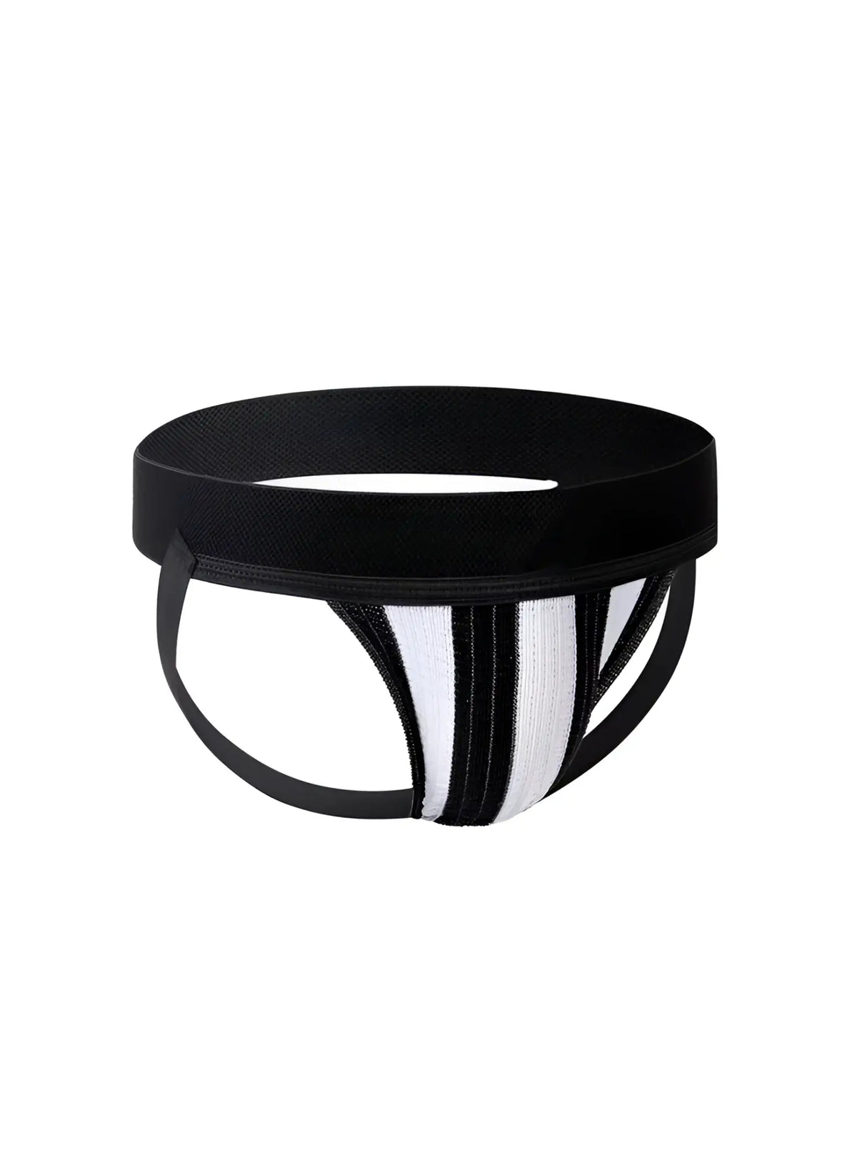 Fizx james knit jockstrap in black and white striped knit fabric with supportive contoured athletic design