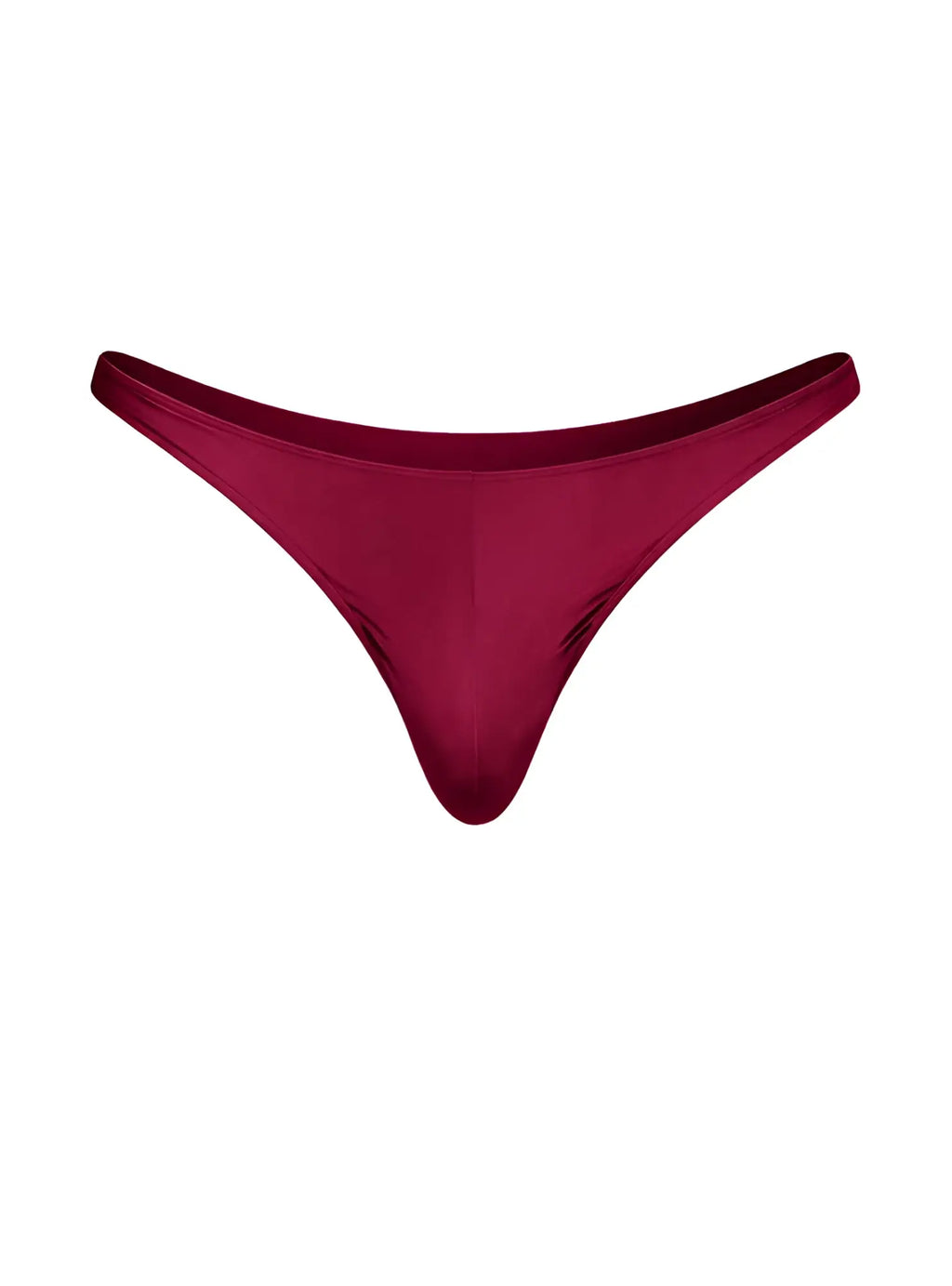 A sleek deep burgundy fizx rayon thong made of smooth satin fabric with a minimalist design