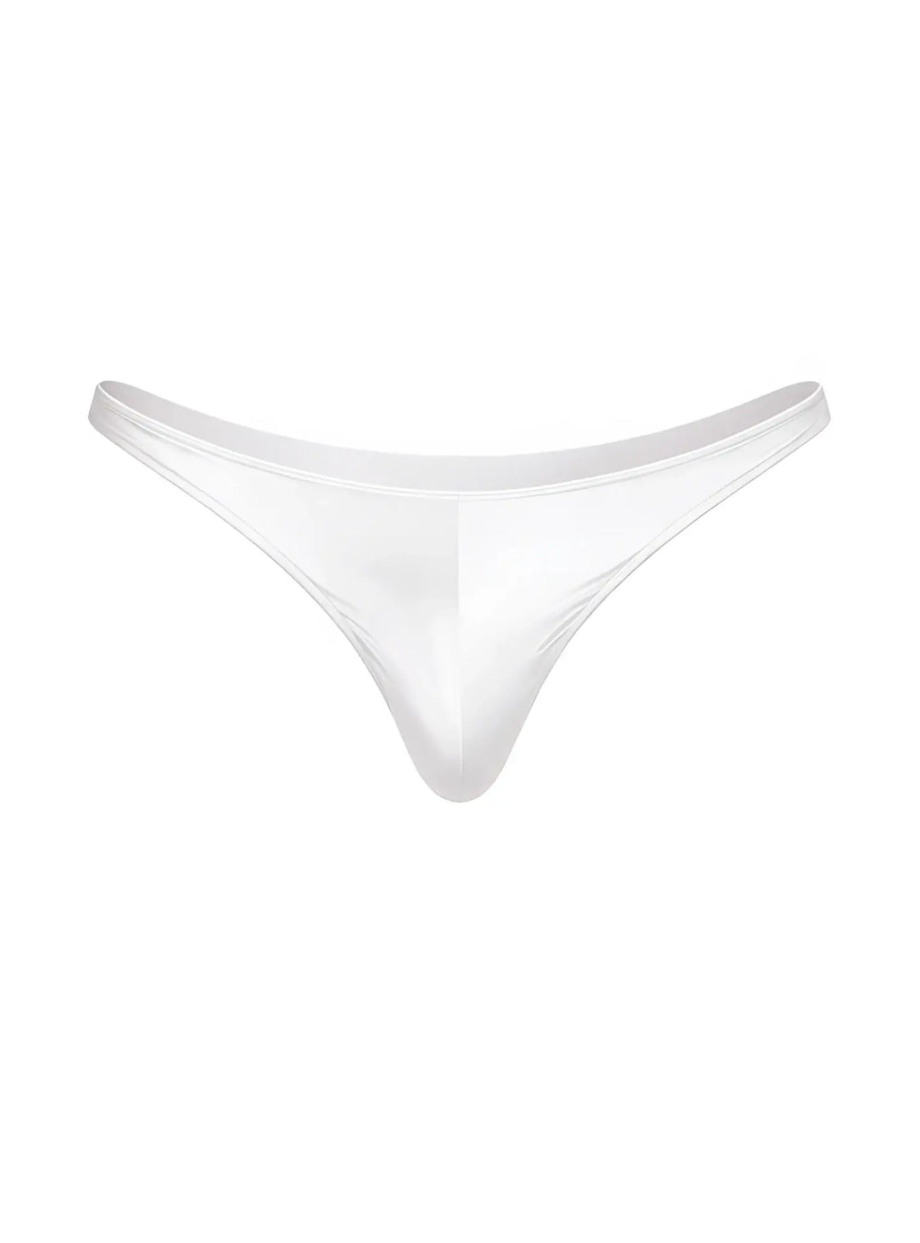 White sleek minimalist Fizx Rayon thong made from smooth satin-like fabric shown from the back side
