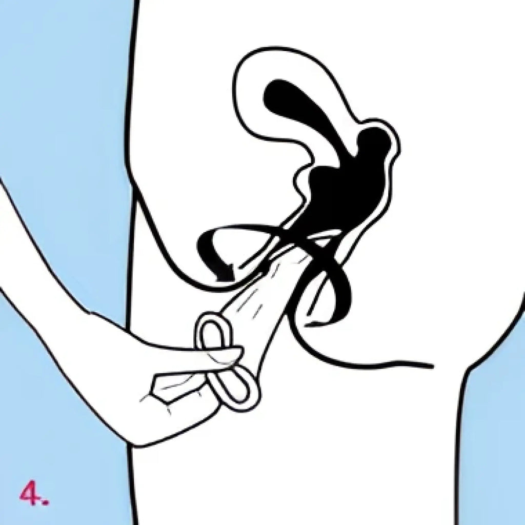 Black silhouette of a stylized abstract bird design on four seasons femidom 3 pc condom packaging