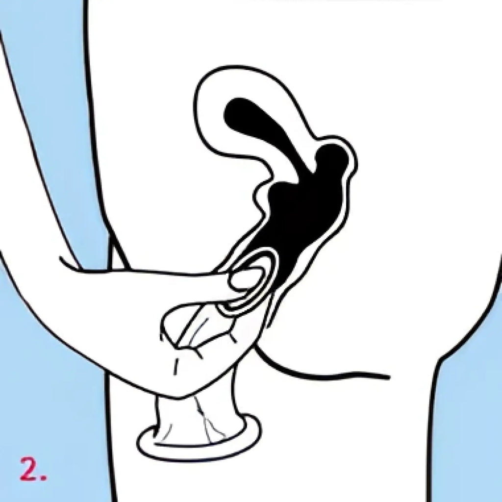 Black urinary catheter made of flexible material inserted into urethra shown in four seasons femidom 3 pc product