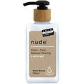 Four seasons nude water based lube 200ml in a clear rectangular bottle with bamboo pump and brown minimalist label