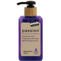 Purple rectangular bottle of four seasons passion peppermint warming and tingling lubricant with bamboo pump dispenser