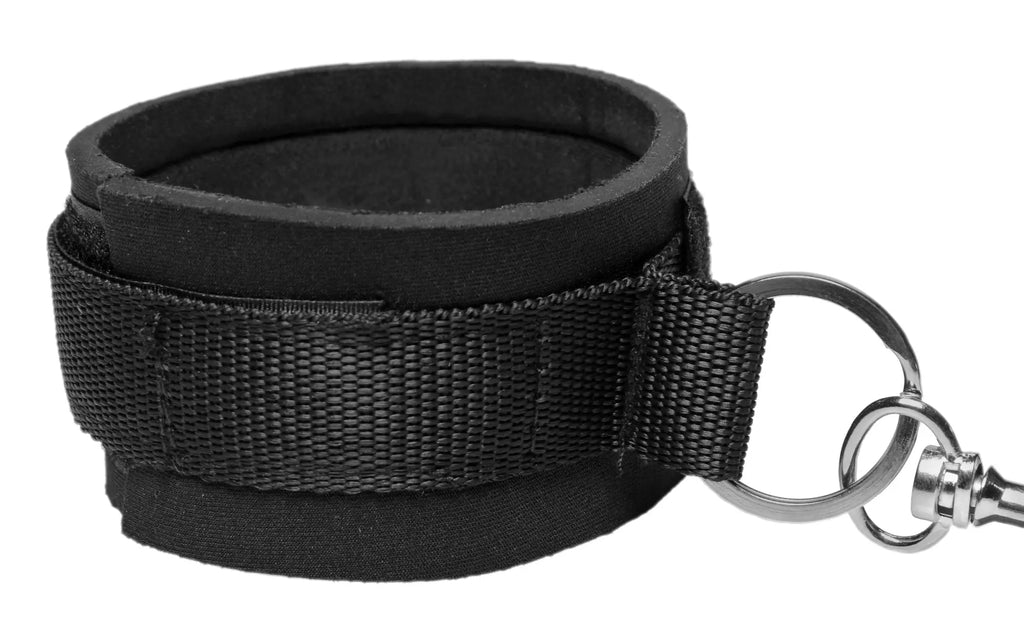 Black fabric wrist cuff with metal key ring attachment from frisky bedroom restraint kit black for secure restraint