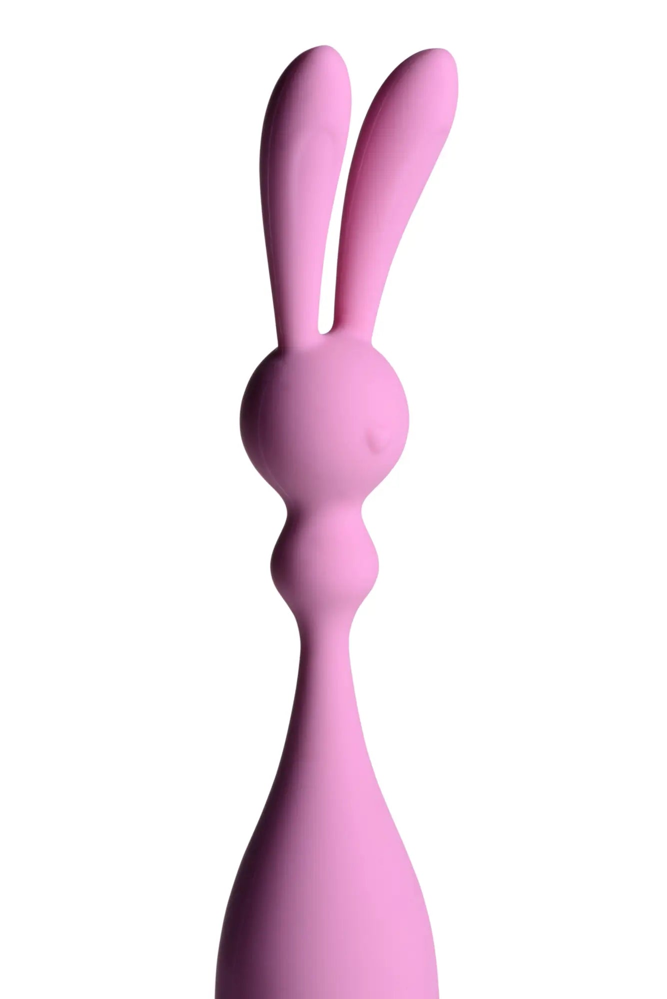 Pink silicone rabbit-shaped vibrator frisky bunny rocket with smooth rounded contours and long upright ears