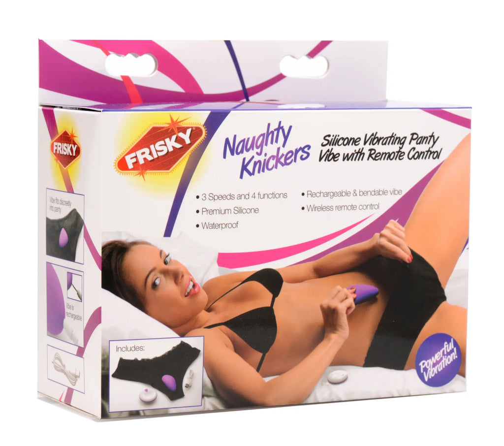 Purple silicone remote control panty vibe from frisky naughty knickers designed for discreet wearable pleasure