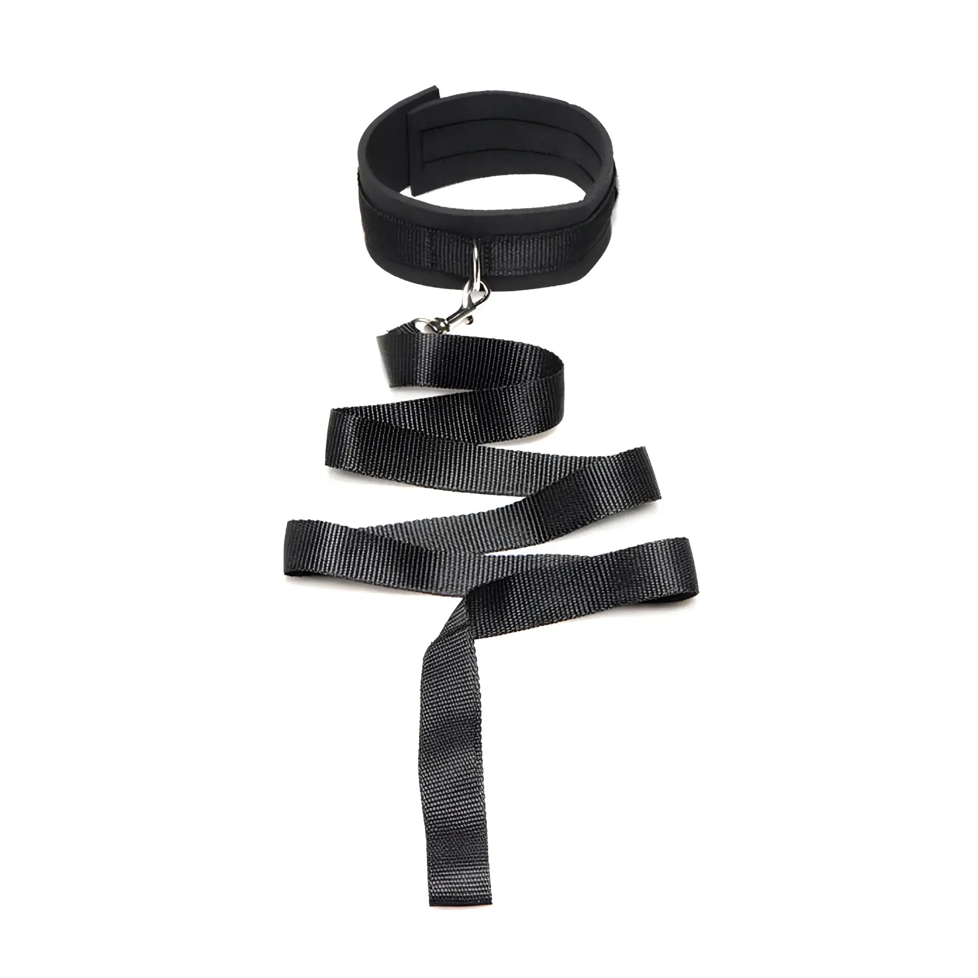 Black nylon frisky neoprene collar and leash set with silver-toned metal clasp for secure and comfortable wear
