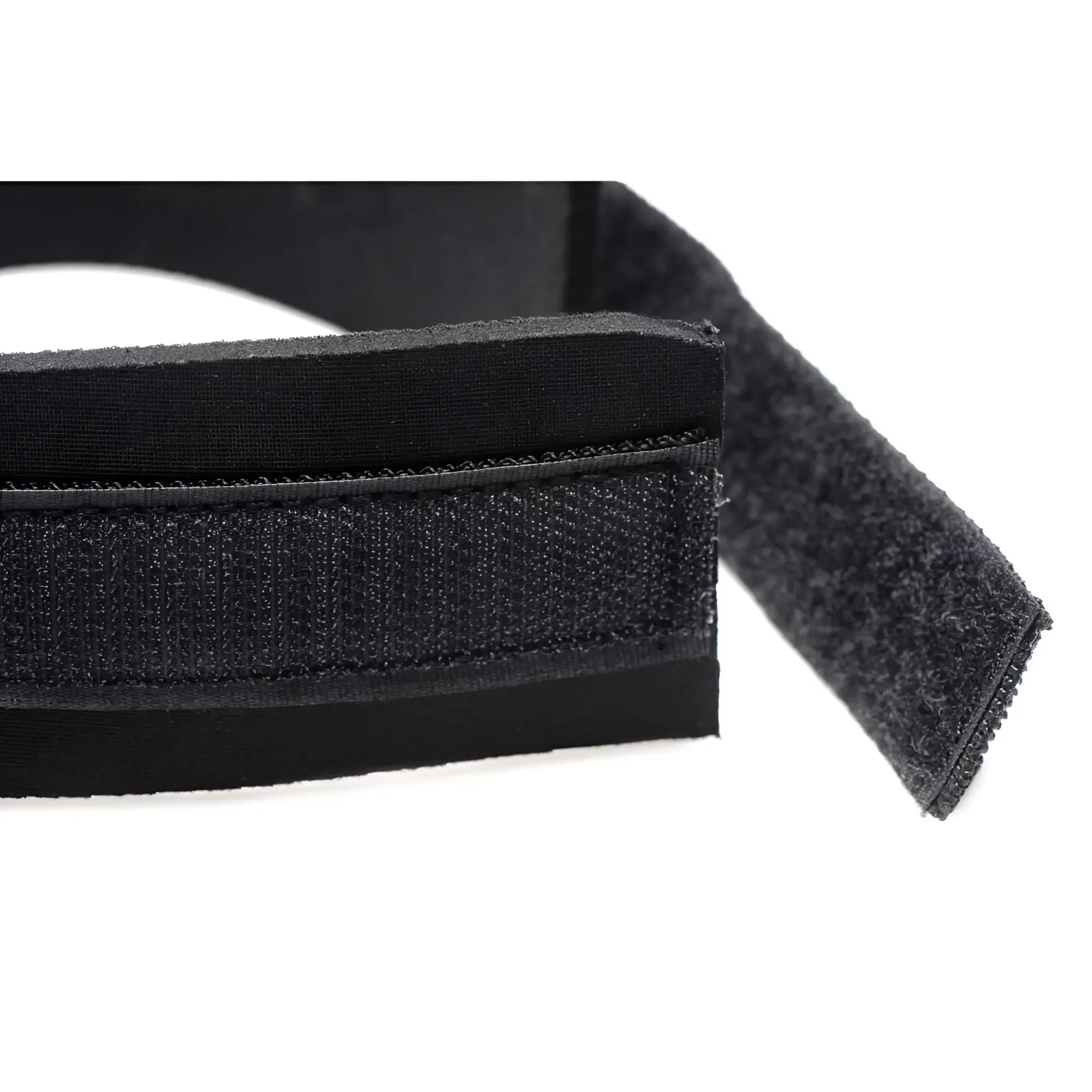 Black velcro strap with textured woven fabric and reinforced edges from frisky neoprene collar and leash set black