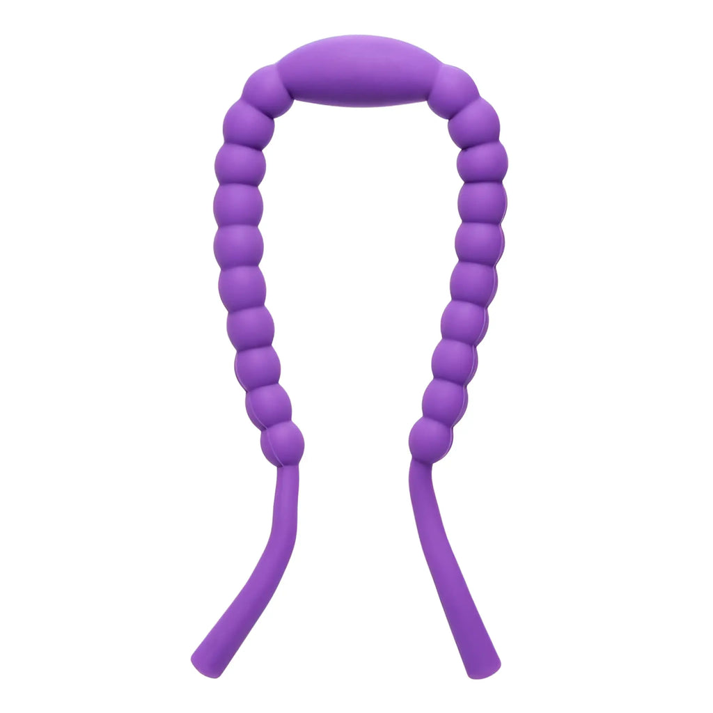 Purple silicone neck strap with beaded design and rounded ends for frisky oral enhancing hands free labia spreader