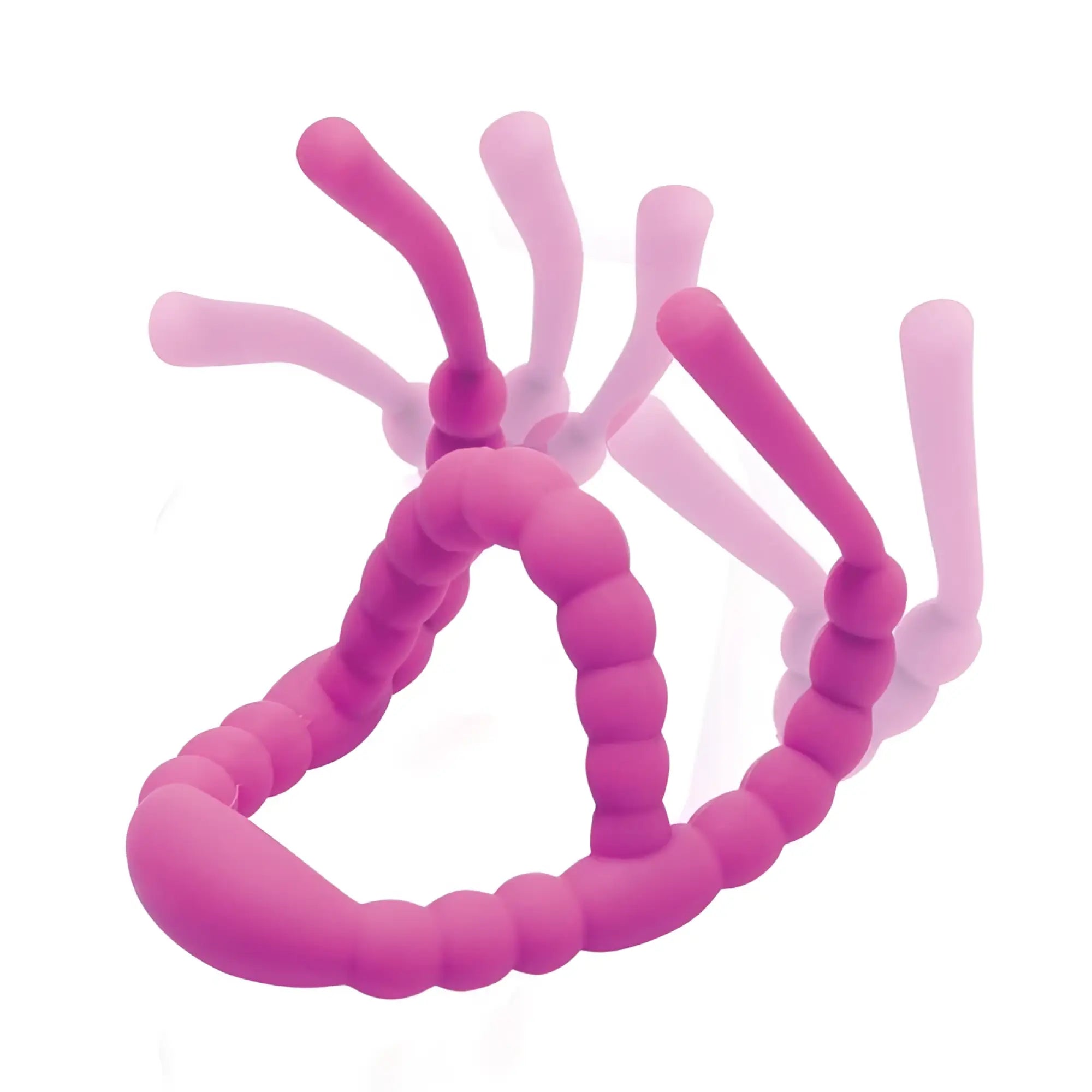 Pink silicone frisky petal pusher labia spreader with flexible tentacle extensions and ring handle