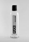 Clear plastic bottle with black cap labeled fuckwater silicone lubricant 4oz 120ml for personal use
