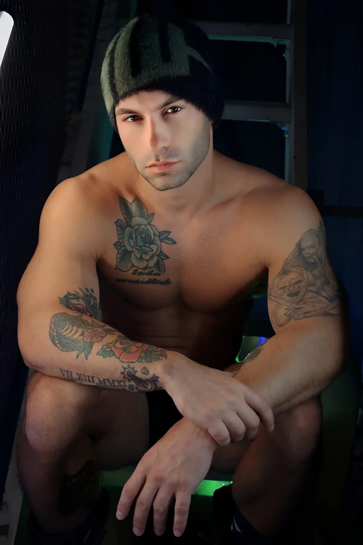 Dark green fuzz daddy beanie knit with a textured ribbed brim for warmth and style