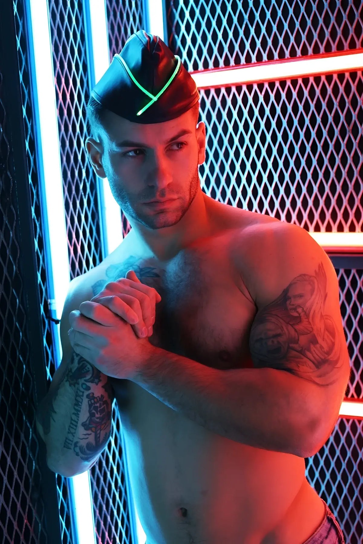 Black leather garrison hat with neon green trim suitable for stylish formal or military-inspired wear