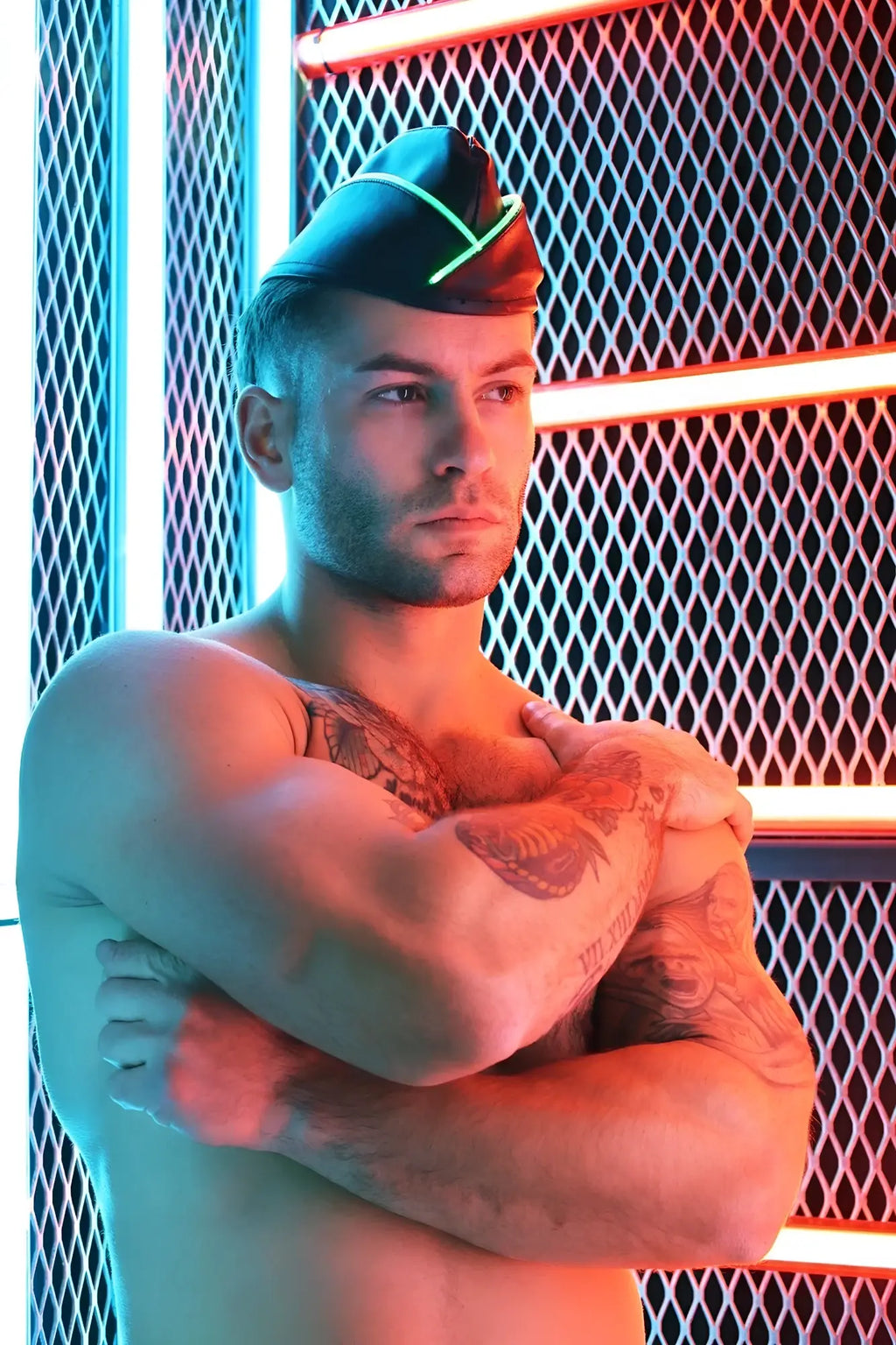 Black garrison hat with neon green trim featuring a military-style design and durable fabric for tactical use