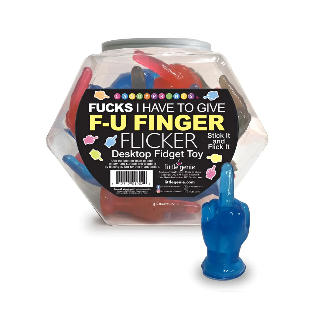 Blue plastic genie 12 fy finger flickers desktop f-u finger fidget toy in a 24 pc fish bowl container