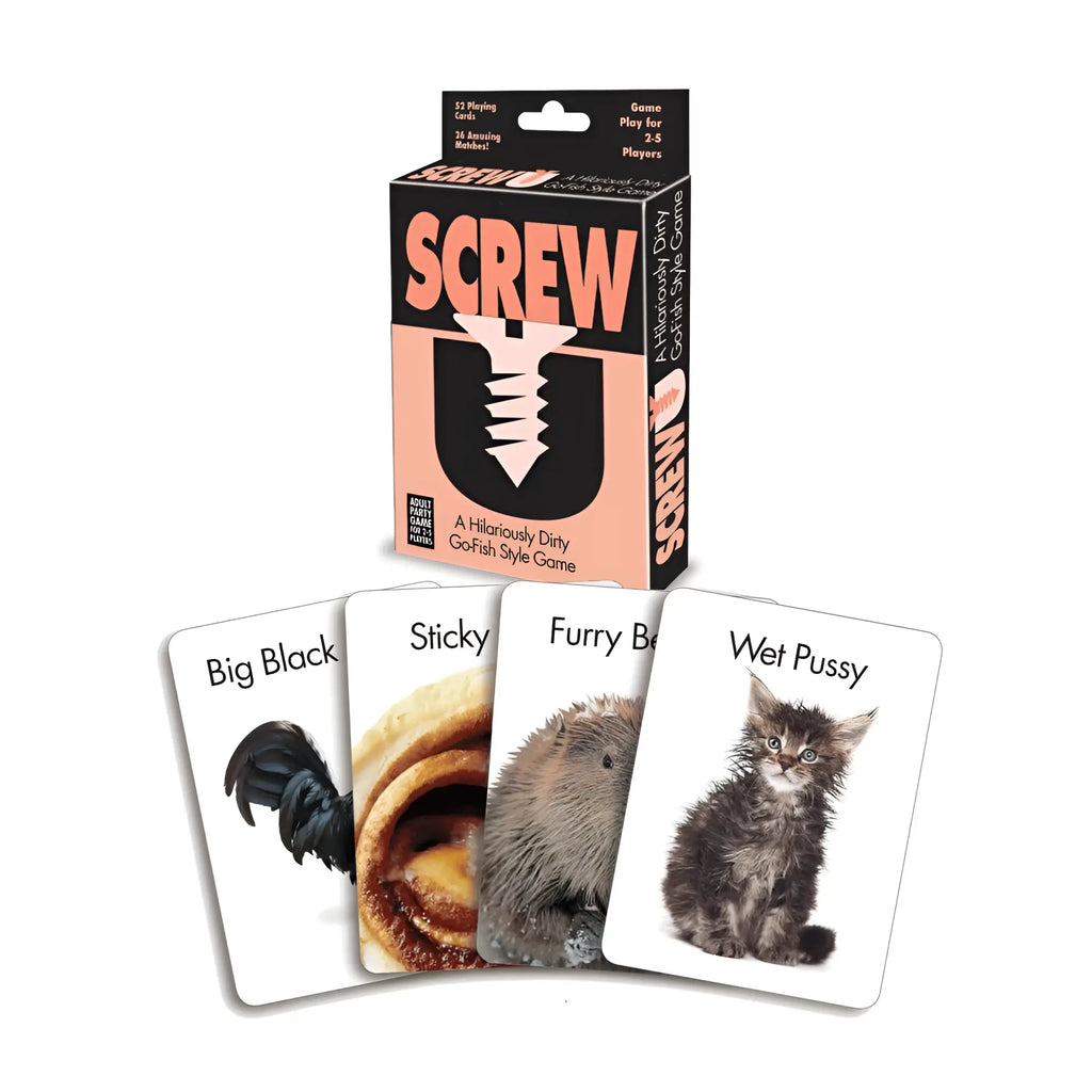 Genie screw u card game featuring 53 adult-themed playing cards with explicit illustrations on white backs