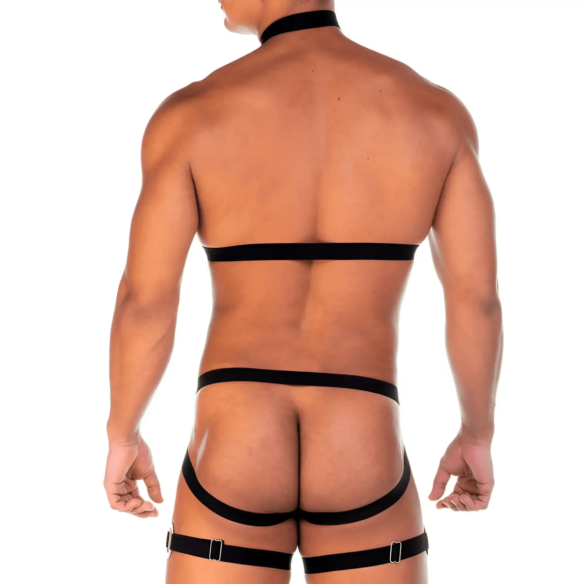 Black leather harness gigo 2 fetiche with adjustable straps and metal buckles designed for fetish wear