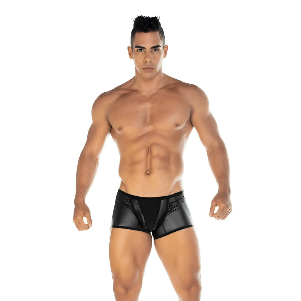Black shiny faux leather briefs gigo 2 fetiche black trunk with sleek trunk design for stylish wear