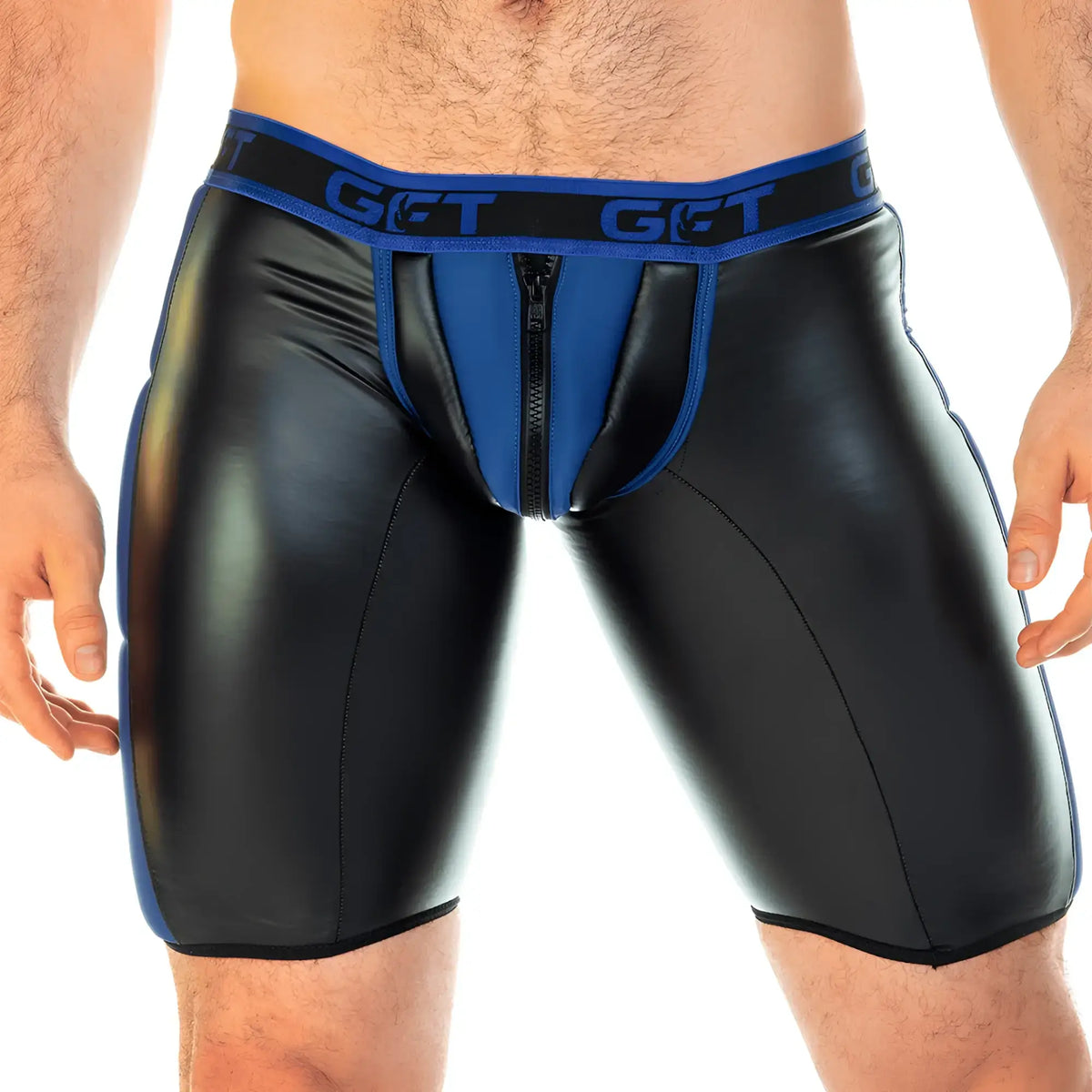 Black and blue faux leather briefs with central zipper detail gigo 2 fetiche blue zipper trunk long