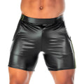Black shiny faux leather shorts with green side stripes from Gigo 2 Fetiche Green Short collection