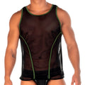 Black mesh tank top with green trim from Gigo 2 Fetiche green tank collection featuring breathable fabric