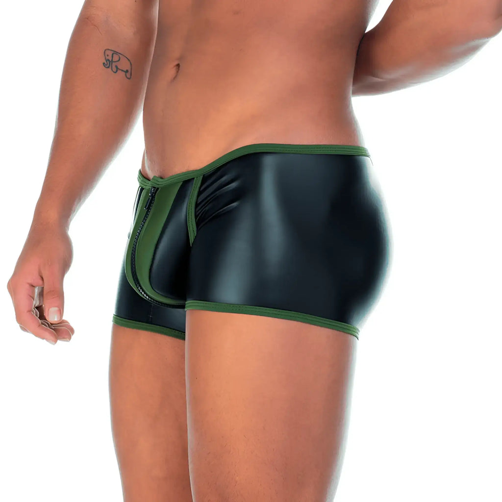 Black and green shiny latex briefs with front zipper detail gigo 2 fetiche green zipper trunk