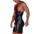 Gigo 2 Fetiche red singlet in black and red glossy latex designed for wrestling and fetish wear