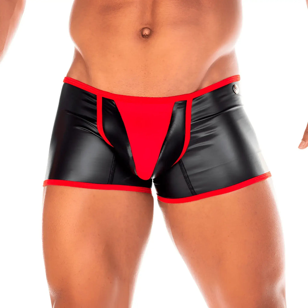 Black and red glossy latex briefs gigo 2 fetiche red trunk with a sleek finish