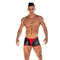 Gigo 2 fetiche red trunk black and red faux leather briefs with bold contrasting design for edgy style