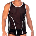 Black mesh tank top with white trim and side panels from gigo 2 fetiche white tank collection