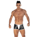 Gigo 2 Fetiche white trunk black and white faux leather briefs with sleek shiny finish for stylish comfort