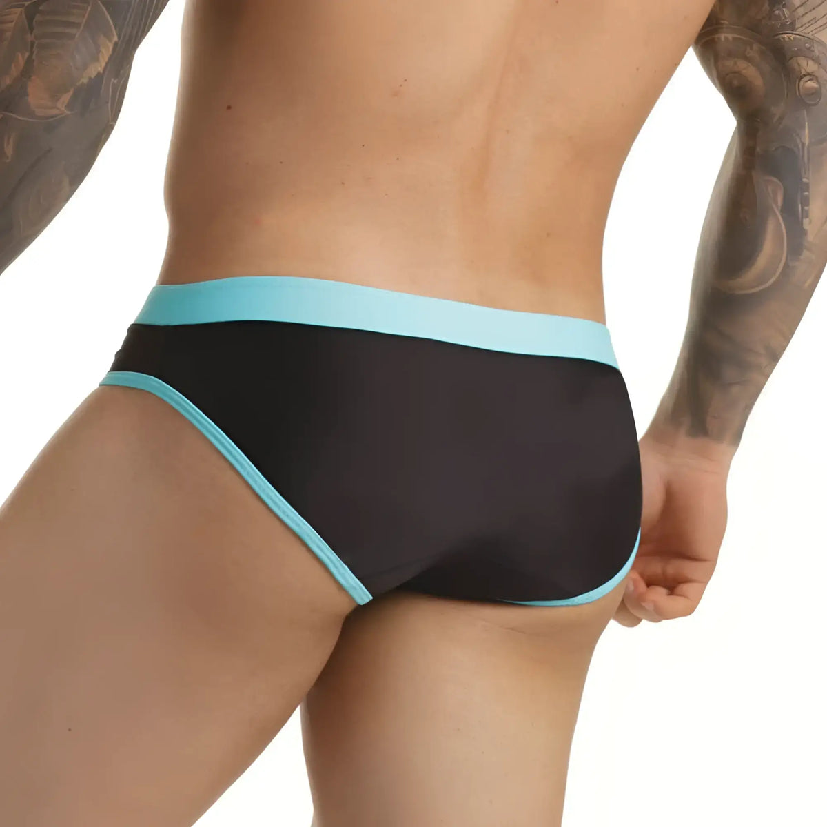 Gigo active black blue swim brief black swim trunks with light blue trim designed for active use