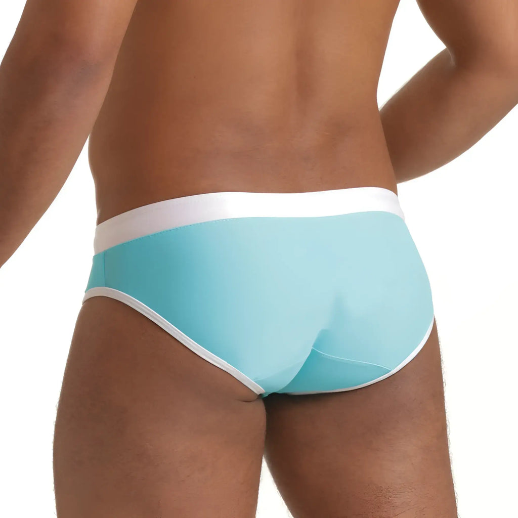 Light blue gigo active swim brief with white trim designed for comfortable beach and pool use