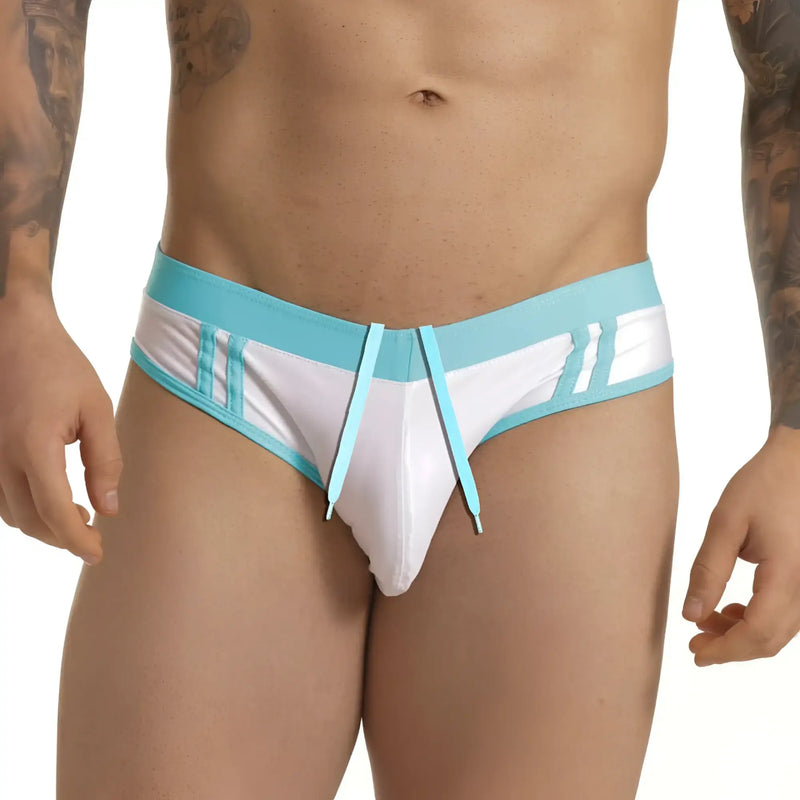 Gigo active white blue swim brief light blue and white athletic-style briefs with drawstring waistband for swimming