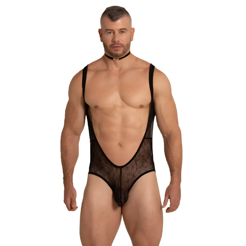 Black lace gigo amazonia body bodysuit with plunging neckline and thin shoulder straps for elegant lingerie wear