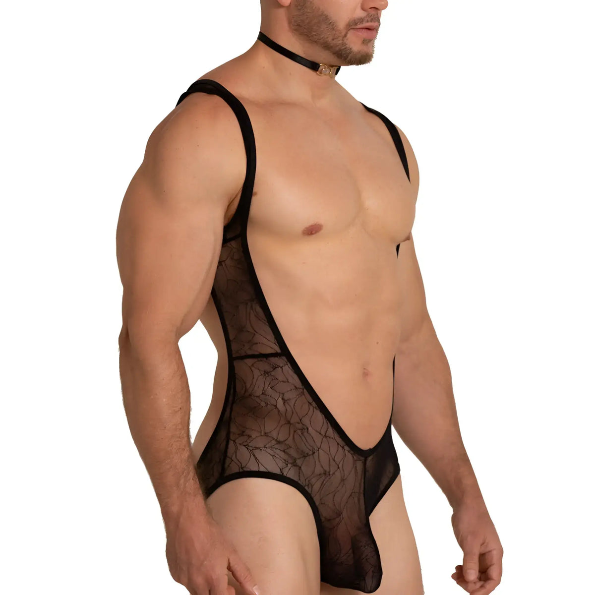 Black lace gigo amazonia body bodysuit with plunging neckline and thin shoulder straps for elegant wear