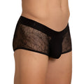 Black lace-trimmed menÃ¢â‚¬â„¢s briefs with sheer floral mesh front and solid black waistband Gigo Amazonia Trunk