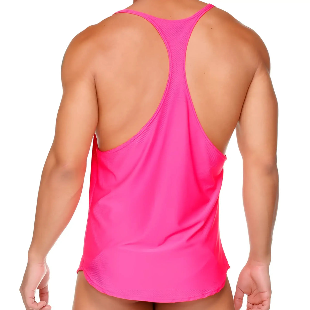 Bright pink Gigo Arab fucshia tank athletic top with racerback design and breathable mesh fabric