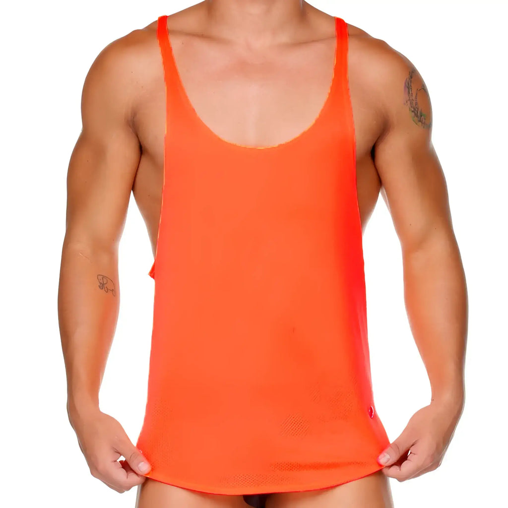 Bright orange mesh tank top gigo arab orange tank with thin straps and scoop neckline for casual wear