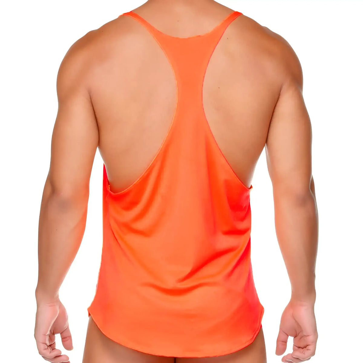 Bright orange gigo arab racerback tank top with sleek form-fitting design for activewear and casual use